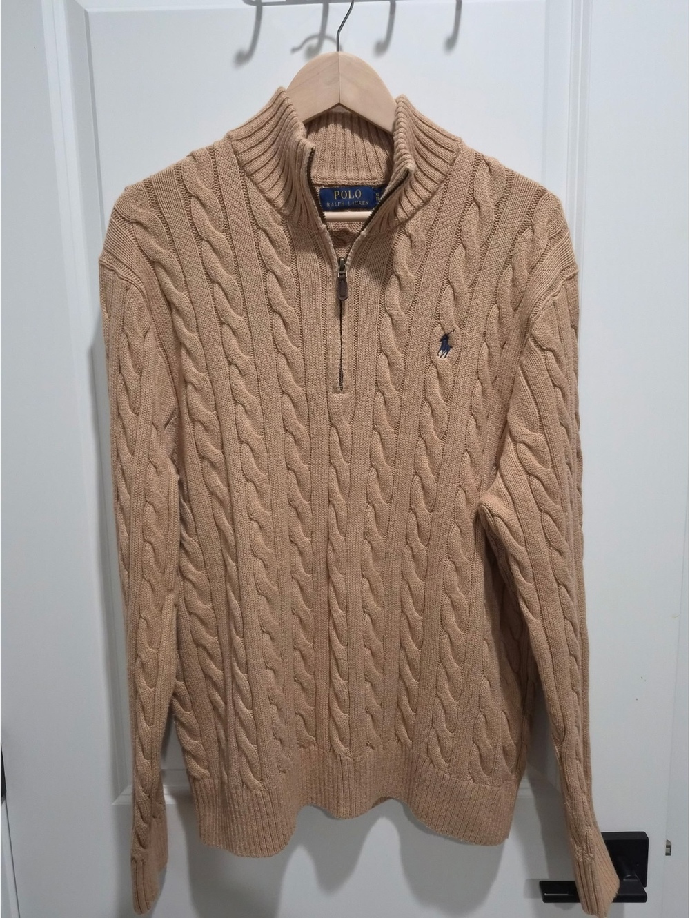 Polo Ralph Lauren Men’s Cable-Knit Quarter-Zip Sweater - Tan/Camel XL